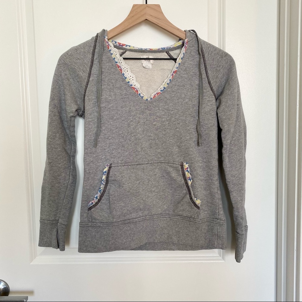 Free People | Gray Hoodie w Floral and Lace Detail